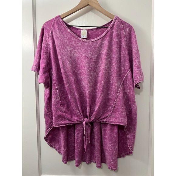 Freeloader Fuschia Pink Purple Mineral Wash Tie Front Hi Lo Top - Women's S - Picture 1 of 9